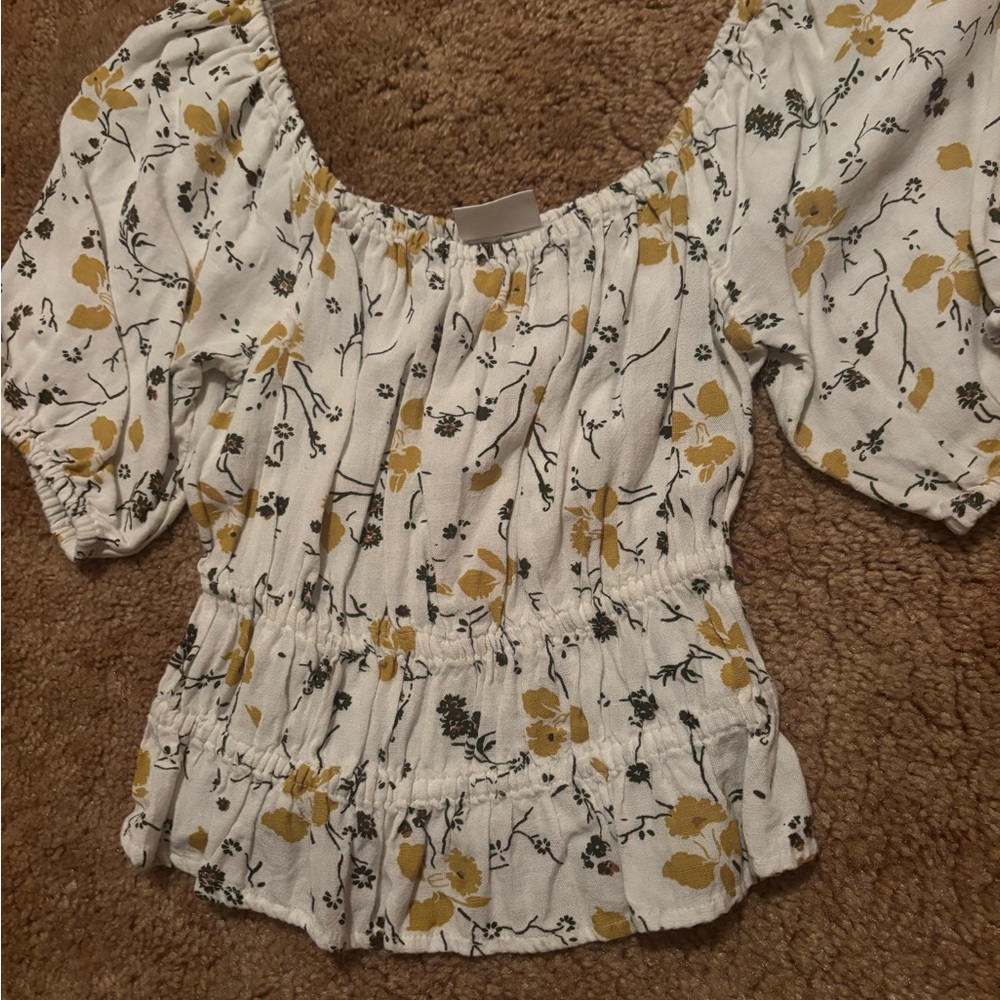 Abound White Cream Puff Sleeve Smocked Blouse